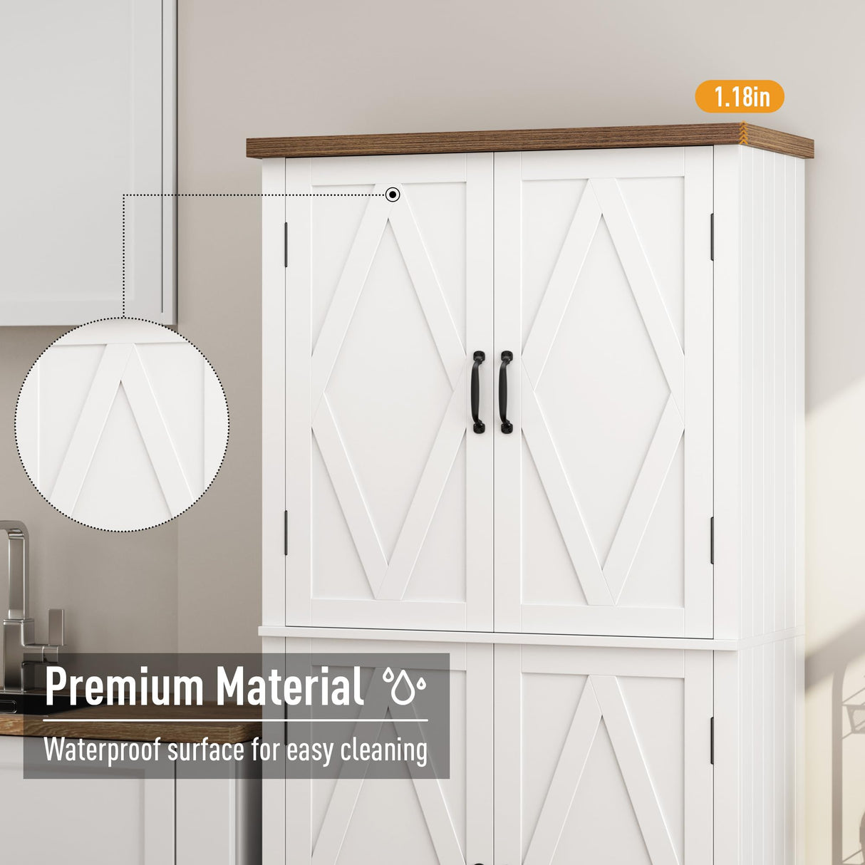 HOSTACK 64" Modern Farmhouse Pantry Cabinet with Adjustable Shelves and 4 Doors HOSTACK