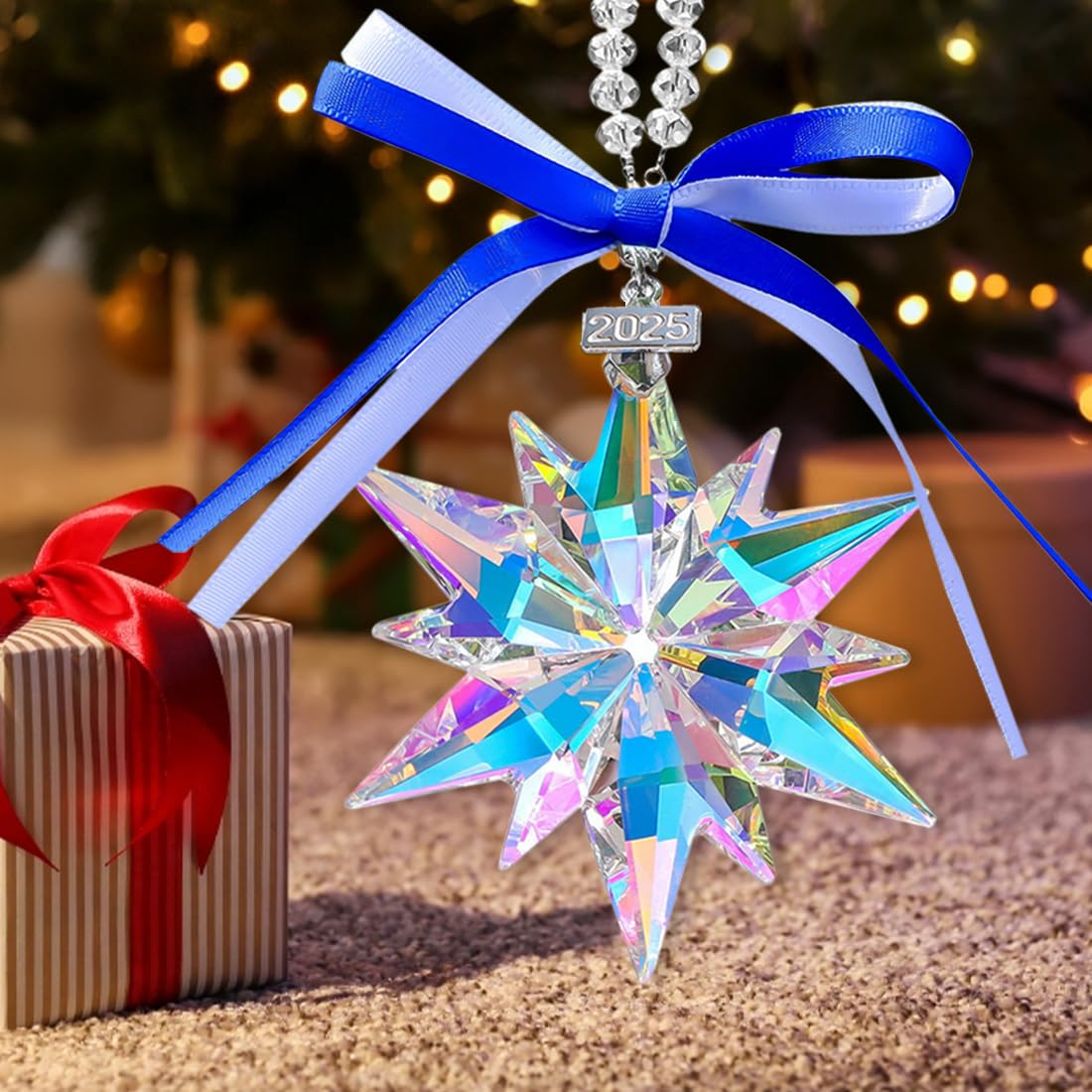 2025 Annual Christmas Ornaments Crystal Snowflake Star, Sparkly Crystal Ornaments for Christmas Tree, Beautiful Christmas Ornaments for Women Girls JUNQIU US