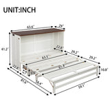 Queen Size Murphy Bed Cabinet, Murphy Bed Cabinet with Storage Drawer and Charging Station, USB Port, Solid Pine Wood Murphy Bedframe for Home Office Studio Guest Room, White Walnut RuiSiSi