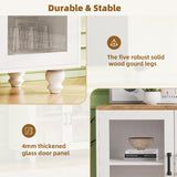 RuiSiSi Farmhouse Entertainment Center with 2 Bookshelves & Tempered Glass Doors, TV Stand with Adjustable Shelves for TVs up to 70'', Media Console with Solid Wood Gourd-Shaped Legs, White RuiSiSi