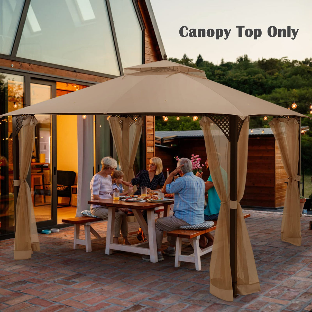 Tangkula 10x12 Ft Gazebo Replacement Canopy Top, Double Tier Canopy Replacement Roof with Air Vent and Drainage Holes, CPAI-84 Outdoor Canopy Top Cover for Garden, Backyard, Patio (Brown) Tangkula