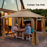 Tangkula 10x12 Ft Gazebo Replacement Canopy Top, Double Tier Canopy Replacement Roof with Air Vent and Drainage Holes, CPAI-84 Outdoor Canopy Top Cover for Garden, Backyard, Patio (Brown) Tangkula