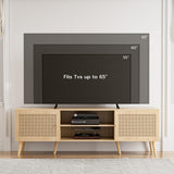 ZttRiee TV Stand for TVs up to 65'', Entertainment Center with Rattan Door, Shelves & 2 Cabinets, Long Boho Media TV Console for Living Room, Natural ZttRiee