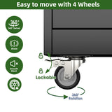 Reemoon Broom Closet Storage Cabinet with Wheels and Pegboard,Metal Garage Storage Cabinet with Doors and Adjustable Shelves for Garage Home,Required Assembly,Black Reemoon