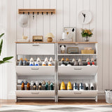 VINGLI Shoe Cabinet Storage for Entryway Slim, Narrow Shoe Cabinet for Front Door Entrance,Entryway Modern White Wood Shoes Rack Organizer for Closet,Freestanding Rack with 2 Flip &1Drop-Down Drawers VINGLI