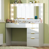 LIMGLIM Makeup Vanity Desk with Lights & Large Mirror, 39.3in Vanity Desk with Mirror and Lights, 3 Lighting Color Adjustable, 5 Drawers, Vanity with Lights for Bedroom LIMGLIM