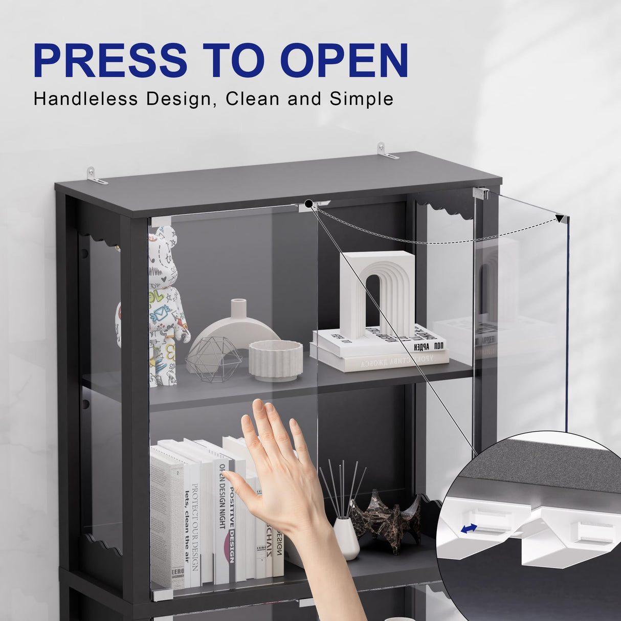 TEROL Display Cabinet with Glass Doors, 63” 4-Tier Wood Display Case with RGB Lights for Collectibles, Tall Curio Cabinet Anti-Tipping with Adjustable Shelves, Storage Cabinets for Living Room, Study TEROL