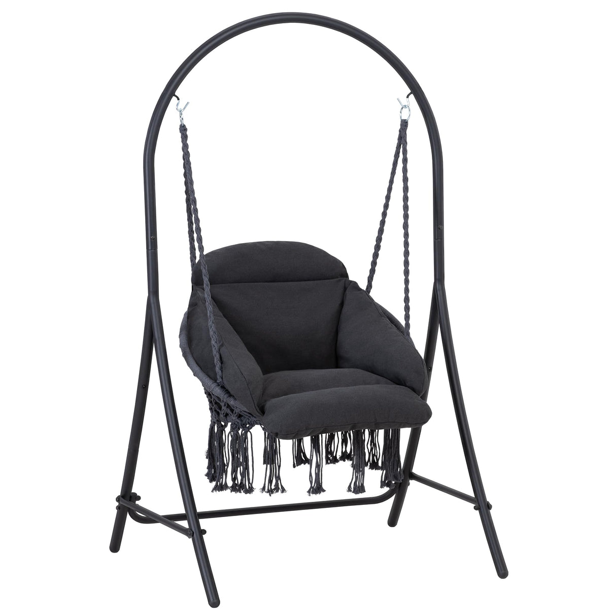 ANOW Hanging Swing Chair with Stand Included, Heavy Duty Hammock Chair with Stand and Removable Padded Cushion, Max 330 Lbs, Dark Grey ANOW