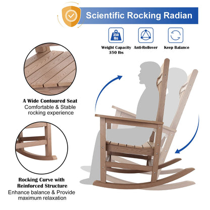 hOmeHua Patio Rocking Chair, All Weather Resistant Outdoor Indoor Fade-Resistant Patio Rocker Chair，Stable Durable Smooth Rocking, Comfortable Easy to Maintain - Wood Color - WoodArtSupply