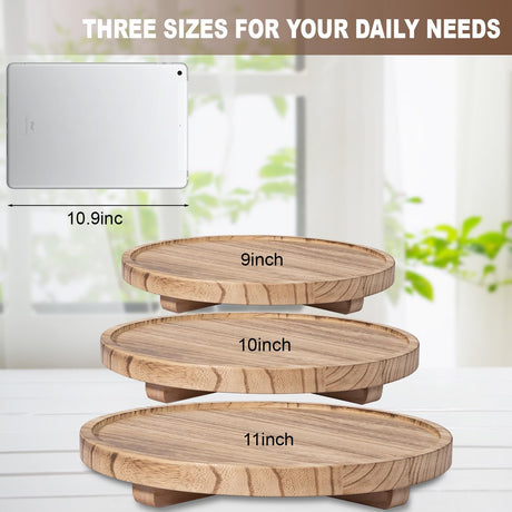 Round Decorative Tray Wood Bathroom Counter Organizer Farmhouse Kitchen Decor Wooden Riser for Soap Dish, Perfume, Candle, Sponge, 10" - Brown zoocatia