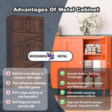 YAUWOH Orange Metal Bathroom Storage Cabinet, Small Metal Locker Storage Cabinet with 2 Adjustable Shelves and 2 Doors,Freestanding Sideboard for Small Spaces, Living Room, Dining Room YAUWOH