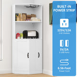 Bigbiglife 71" Corner Bar Cabinet with Power Outlet, Home Bar with LED Light and Glass Holder, Liquor Cabinet Bar Unit with Drawer for Home, Corner Display Cabinet for Living Room, Dining Room Bigbiglife