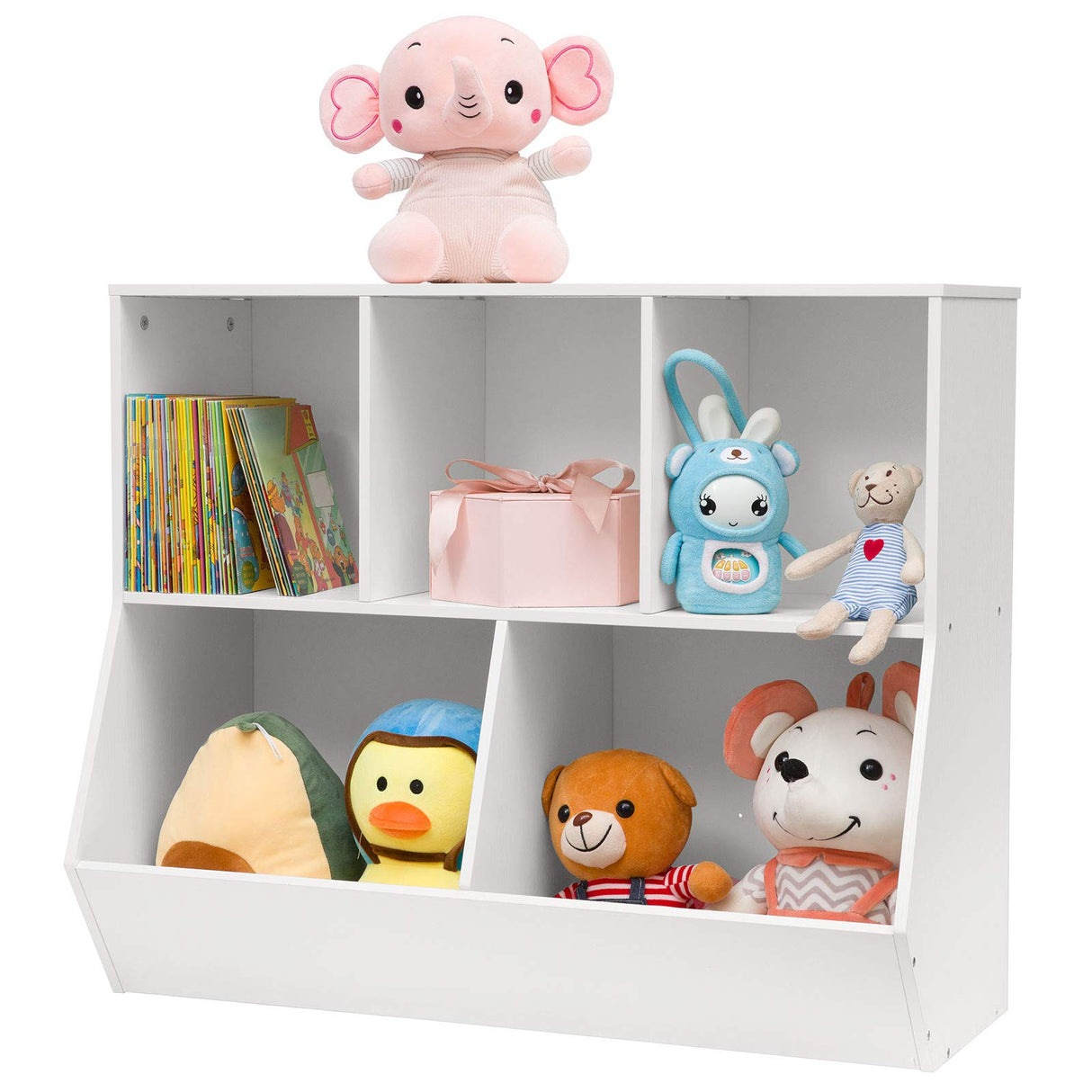 HOOBRO Kids Bookshelf, Bookcase Footboard, Toy Storage Cubby, Children's Toy Shelf, 35.4" L Storage Cabinet, Fit for Children's Room, Playroom, Hallway, Kindergarten, White WT32CW01 HOOBRO