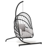 YITAHOME Hanging Egg Chair with Stand, Rattan Wicker Swing Egg Chair with Resistant Cushion, 350lbs Capacity, Foldable Hanging Rattan Basket Chair for Porch, Garden, Bedroom, Balcony, Grey YITAHOME