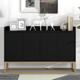 LUMISOL Wood Storage Sideboard Buffet Cabinet with Adjustable Shelves and Fence Tabletop, Modern Kitchen Sideboard Cabinet with Metal Base LUMISOL