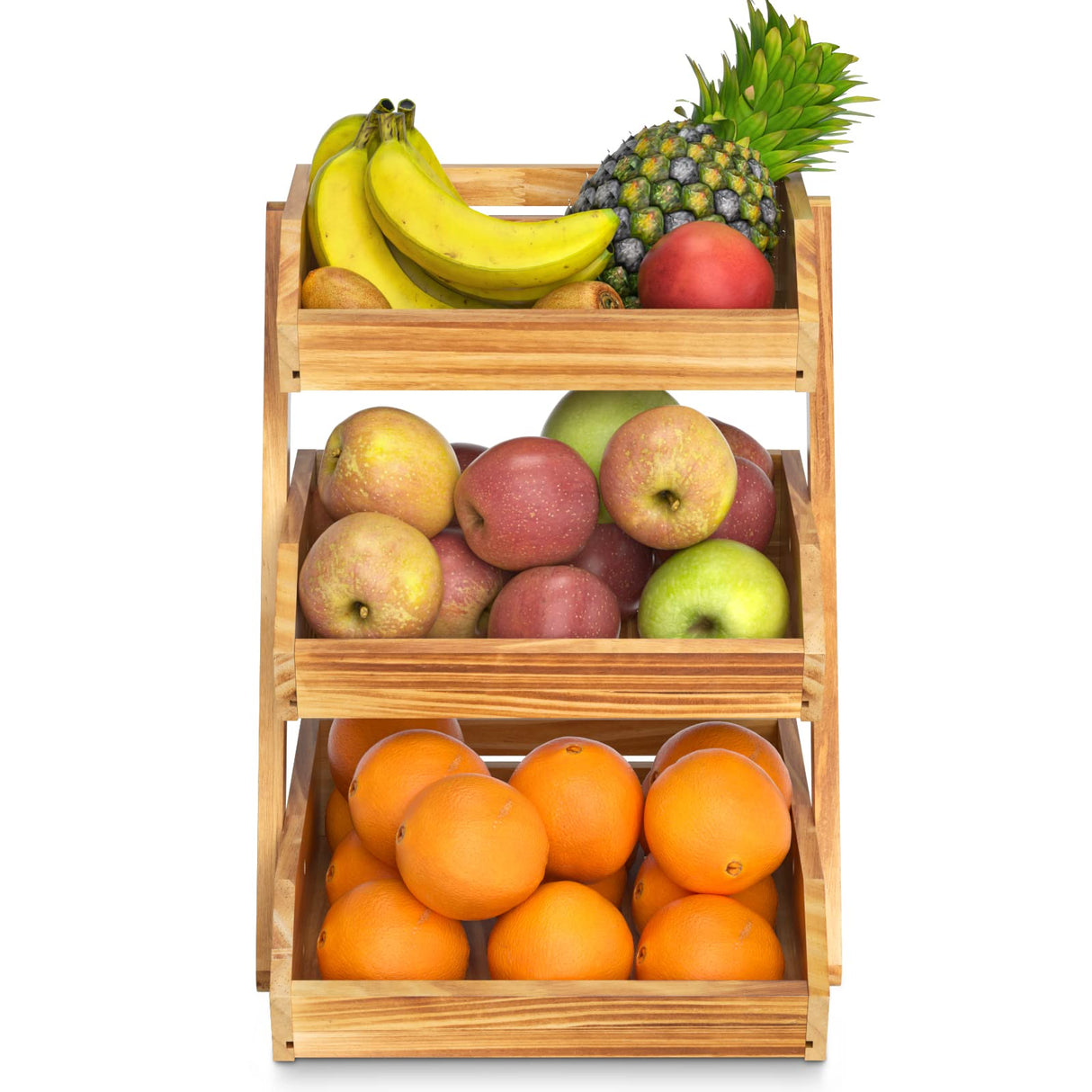 Merysen 3 Tier Wooden Fruit Basket For Kitchen, Bread Vegetable Fruit Basket Bowl Stand, Farmhouse Fruit Bowl for Countertop, Large Merysen