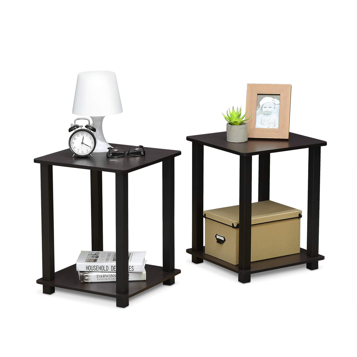 Furinno Simplistic Set of 2 End Table, Dark Walnut Furinno