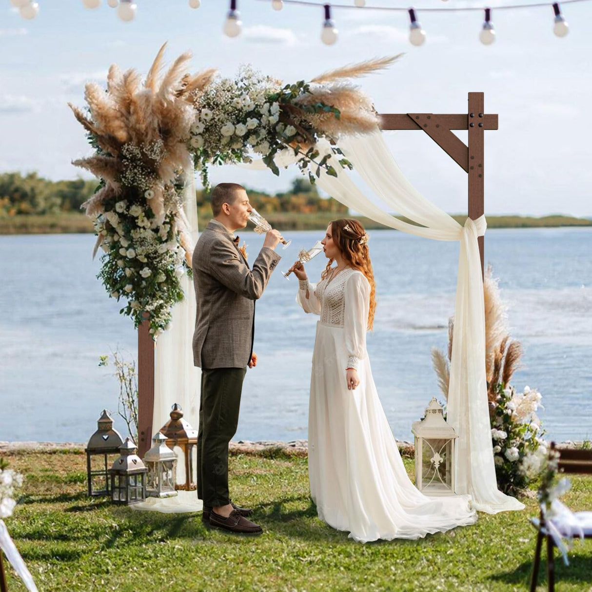 HeyMate Wedding Arch -7.48FT Square Wooden Wedding Arch for Ceremony, Wooden Arbor Backdrop Stand for Proposal Wedding Party Scene, Birthday Party, Bridal Shower, Garden, Outdoor, Rustic Decorations HeyMate