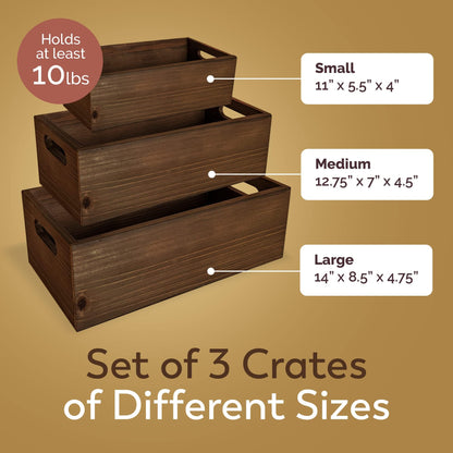 Steezu Nesting Wood Storage Boxes, Burnt Umber Stained Wooden Crate, Use as a Decorative Box, Rustic Decor Piece, Kitchen Storage and More, Wooden Box Set of 3