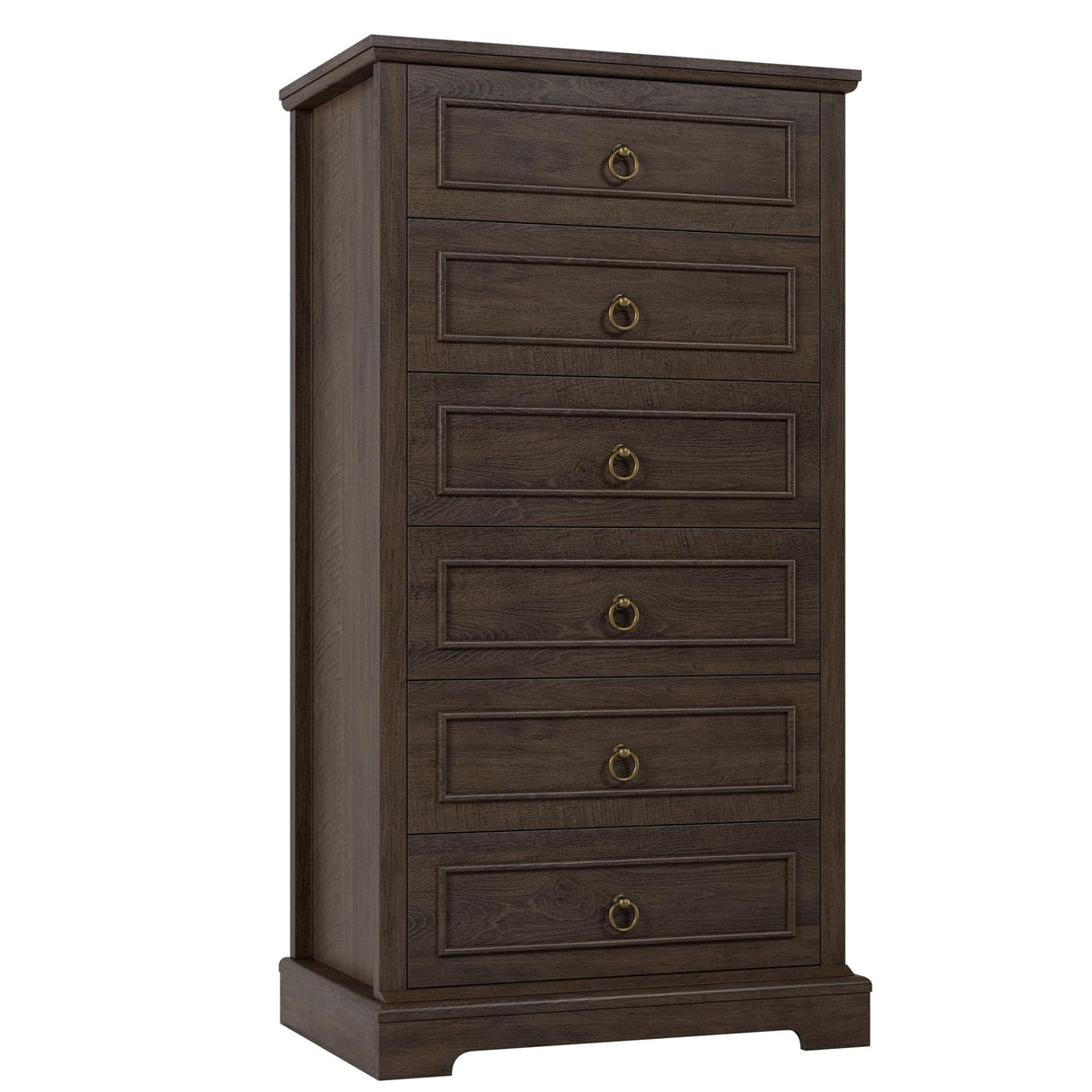HOSTACK 6 Drawer Dresser, 52" Tall Chest of Drawers, Modern Farmhouse Storage Dressers Organizer for Living Room, Hallway, Entryway, Home Office, Dark Brown HOSTACK