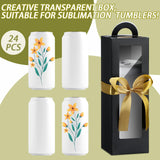 Ctosree 24 Pcs Tumbler Gift Box with Handle Gift Box for Sublimation Tumblers Heat Press Blanks Bottle clear Gift Box for Wine Bottle Cup Wrapping Packaging, 11 x 3.4 x 3.4 Inches (Black) Ctosree