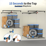 KOKORACKER Garage Ceiling Storage Racks, Heavy-duty 4x4 Ft Overhead Garage Storage Rack with Safety Lock, Ideal for Overhead Storage Mounted Lift System and Storage Organizer, 250lbs Capacity KOKORACKER