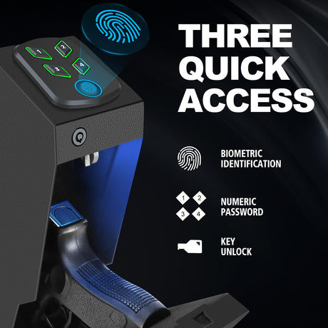 Biometric Handgun Gun Safe for Nightstand, Desk, Bed Side, Wall,Truck - Auto Open Fingerprint Hidden Safe for Pistols -with Fingerprint, Backlit Keypad, KEY Access VoleStay