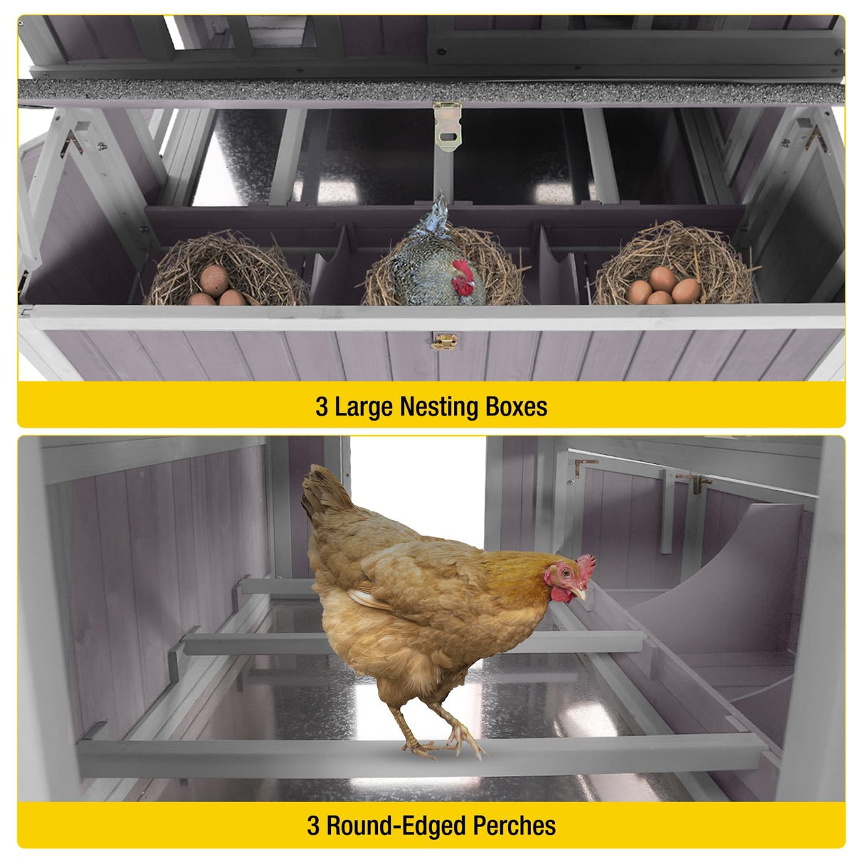 Aivituvin Chicken Coop Upgrade Durable Outdoor Chicken House with Large Wheels, Nesting Box, Leakproof Pull-on Tray and UV-Resistant Roof Panel (Grey) Aivituvin