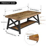 iWEDN 47'' Large Wood Coffee Table with Storage Shelf, Farmhouse Coffee Table with X-Shaped Legs, Rustic Brown Metal Rectangle Center Living Room Coffee Table Accent Furniture for Home iWEDN