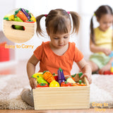 Wooden Play Food for Toddlers, Velcro Fruit and Veggies Cutting Set for Kids, Pretend Food Play Kitchen Accessories for 3 4 5 6 7 Years Old Boys & Girls WOODMAM