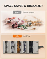 CO-Z Travel Sunglasses Organizer, Foldable Travel Sunglass Case with 5 Slots for Multiple Pairs, Portable Eyeglasses Holder Glasses Storage Box for Women Men Home Display Travel, Black & Gray CO-Z