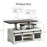 BELLEZE Lift Top Coffee Table, 44" Farmhouse Coffee Table with Storage & Sliding Barn Doors, 3 in 1 Multi-Function Coffee Table for Living Room, Dining Reception Room, Lawson - White Sand BELLEZE