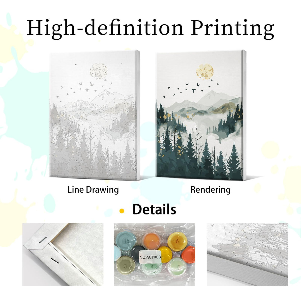 YOYA Framed Paint by Numbers Kit for Adults - Mountain Adult Paint by Number Kits on Canvas with Easel, DIY Mountain Moon Paint by Number Framed Canvas for Home Wall Decor 8x12 Inch YOYA