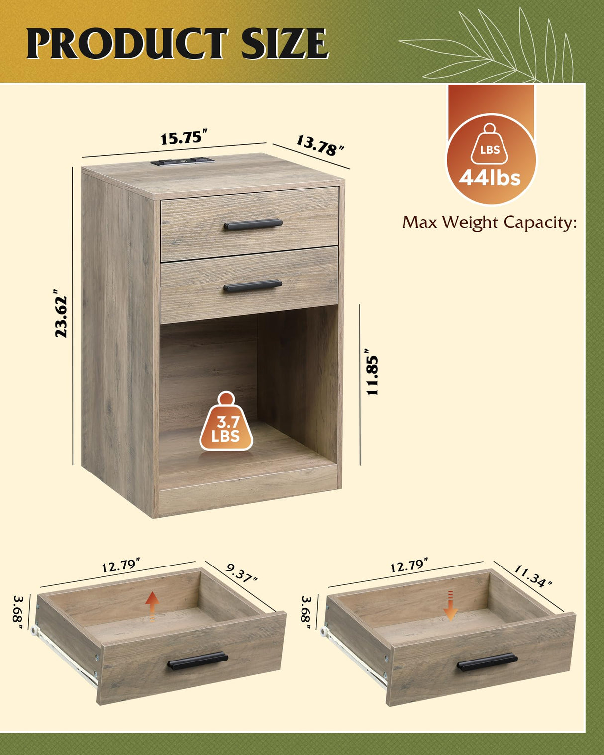 WLIVE Night Stand Set of 2 with Charging Station, Nightstands with Wood Drawers and Open Shelf, Bed Side Tables Living Room, Bedroom, Modern End Table Set 2, Greige WLIVE