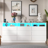 Loomie 9 Drawer Dresser with Power Outlet, Modern Chest of Drawers with LED Light, Long Wide Drawer Dresser Organizer Cabinet with 3 Open Cubbies for Bedroom, Living Room,Entryway (White) Loomie