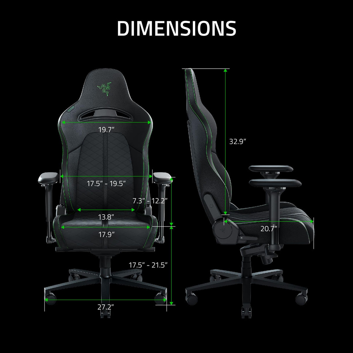 Razer Enki Gaming Chair: All-Day Comfort - Built-in Lumbar Arch - Optimized Cushion Density - Dual-Textured, Eco-Friendly Synthetic Leather - Reactive Seat Tilt & 152-Degree Recline - Black/Green Razer
