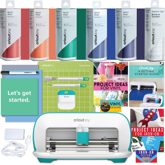 Cricut Joy Machine with Rainbow Smart Permanent Vinyl, Starter Tool Set and Transfer Tape Bundle - Beginner Bluetooth Craft Cutting Machine Kit for Customized Cards, Small Decor Projects and Decals