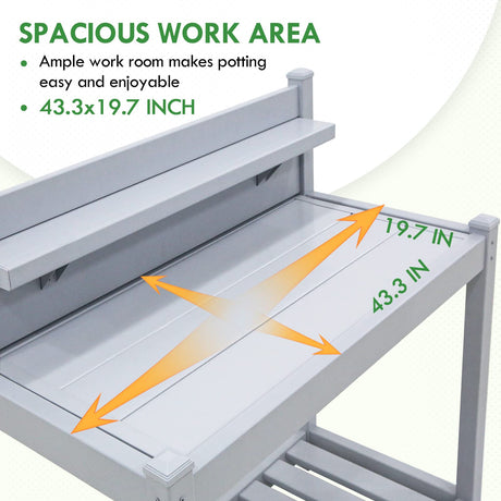 EAGLE PEAK Outdoor Indoor Maintenance Free Vinyl Garden Potting Bench, Waterproof Potting Table with Open Shelf, Lower Storage, 40inx21.6inx43.9in, Gray EAGLE PEAK
