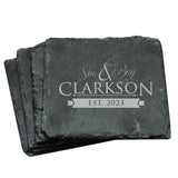 Custom Engraved Slate Coasters Set of 4 - Monogrammed Coasters for Drinks, Weddings, Couples, Anniversaries - Personalized (Square) My Personal Memories