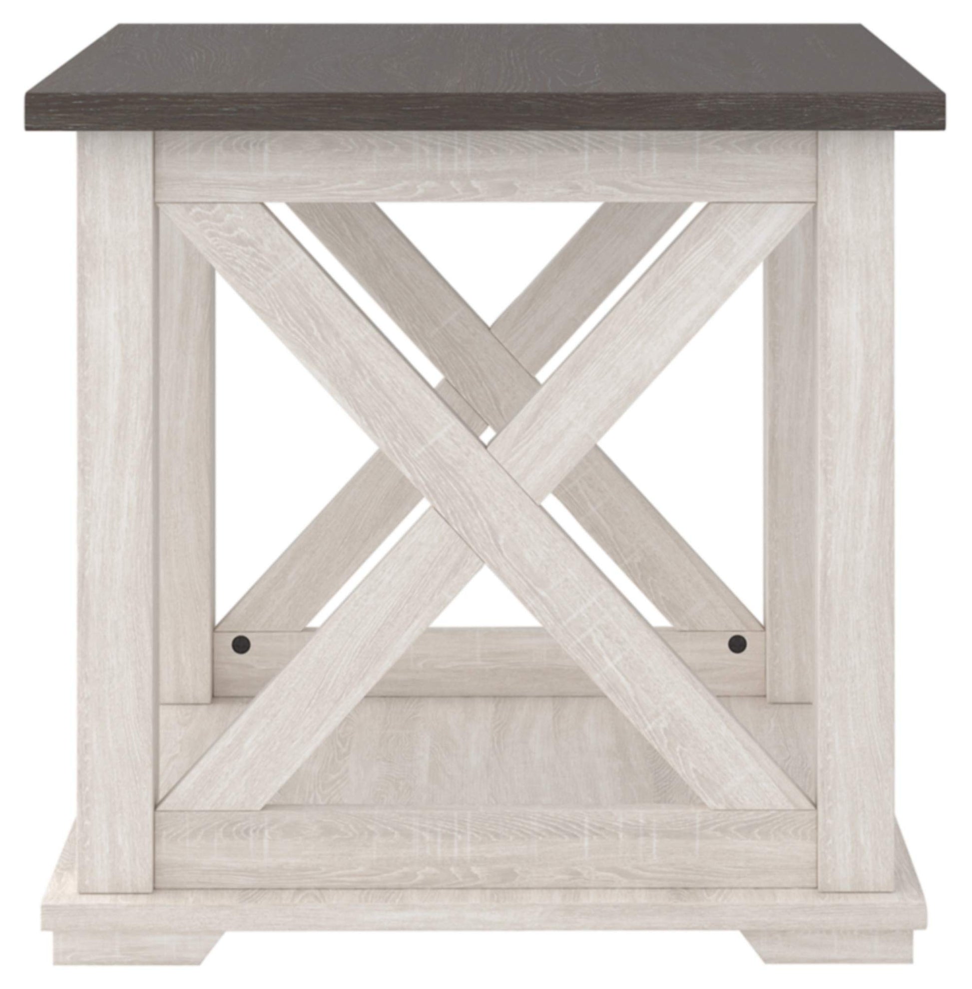 Signature Design by Ashley Dorrinson Square Modern Farmhouse End Table, 23"D x 23"W x 22"H, Two Tone White & Brown - WoodArtSupply