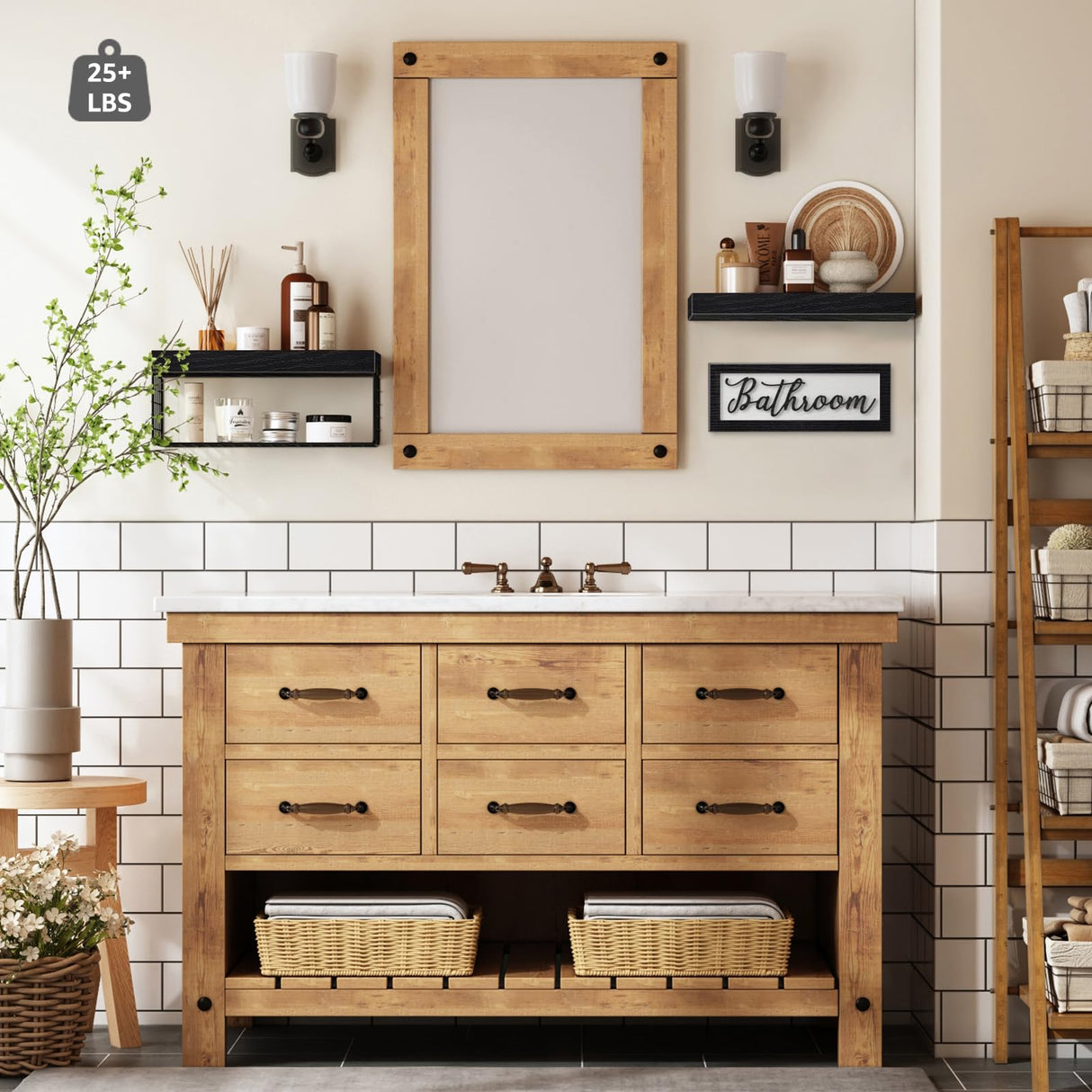 QEEIG ‎Bathroom Shelves Over Toilet - Paper Storage Wall Mounted Farmhouse Decor Decorations Aesthetic Décor Sign Small Floating Shelf 2+1 Set 16 inch, Black (020B) QEEIG