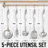 Zulay Kitchen Stainless Steel Cooking Utensil - Stainless Steel Kitchen Utensil - Durable Kitchen Gadgets - Metal Kitchen Accessories - Easy to Clean Kitchen Tools - 5 Piece Set Zulay Kitchen