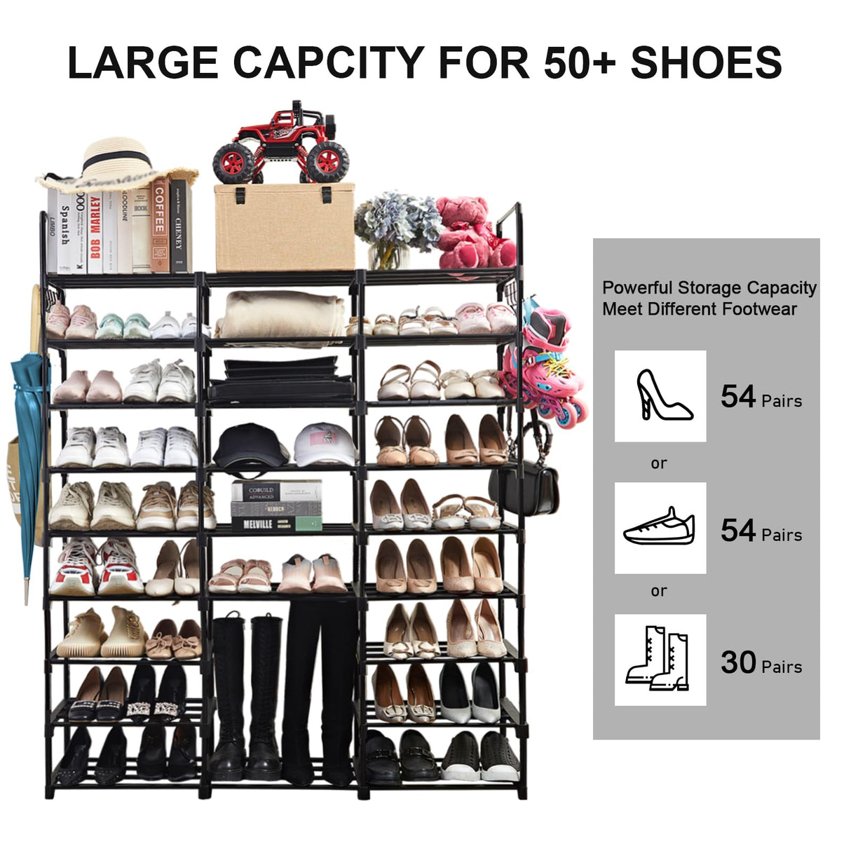 Mavivegue 9-Tier Metal Shoe Rack - Holds 50-55 Pairs, Tall Storage Shelf for Shoes, Boots, Entryway, Closet, Garage Mavivegue