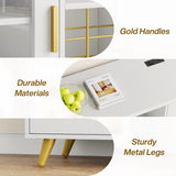 Condemo Wine Bar Cabinet with LED Light, Modern Coffee Bar Cabinet with Power Outlet, Liquor Cabinet with Wine Rack Glasses Holder, Sideboard Buffet Cabinet for Dining Room Living Room Kitchen, White Condemo