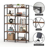 BON AUGURE Industrial Bookshelf, Bookcases and Bookshelves Etagere, Tall Large Farmhouse Book Shelves, 5 Tier Open Bookcase, Wood Metal Shelving Unit for Bedroom, Office (Rustic Oak) BON AUGURE