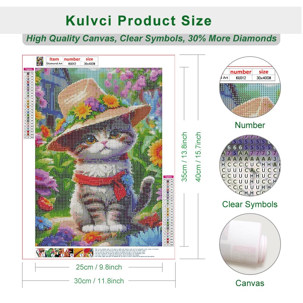 Kulvci Cat Diamond Painting Kits for Adults, Diamond Art Kits for Beginners, 5D DIY Full Drill Gem Craft for Home Decor Gift 12x16inch Kulvci