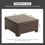 Rattaner Patio Furniture Wicker Coffee Table Outdoor Garden Square Side Table with Tempered Glass Top Brown Rattaner