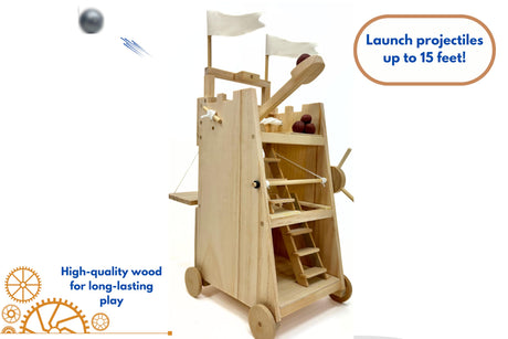 PATHFINDERS STEM Kit – Medieval Siege Tower with Catapult | Wooden Building Kit for Kids Ages 12-14 | Engineering & Physics Toy | Hands-On STEM Project Pathfinders