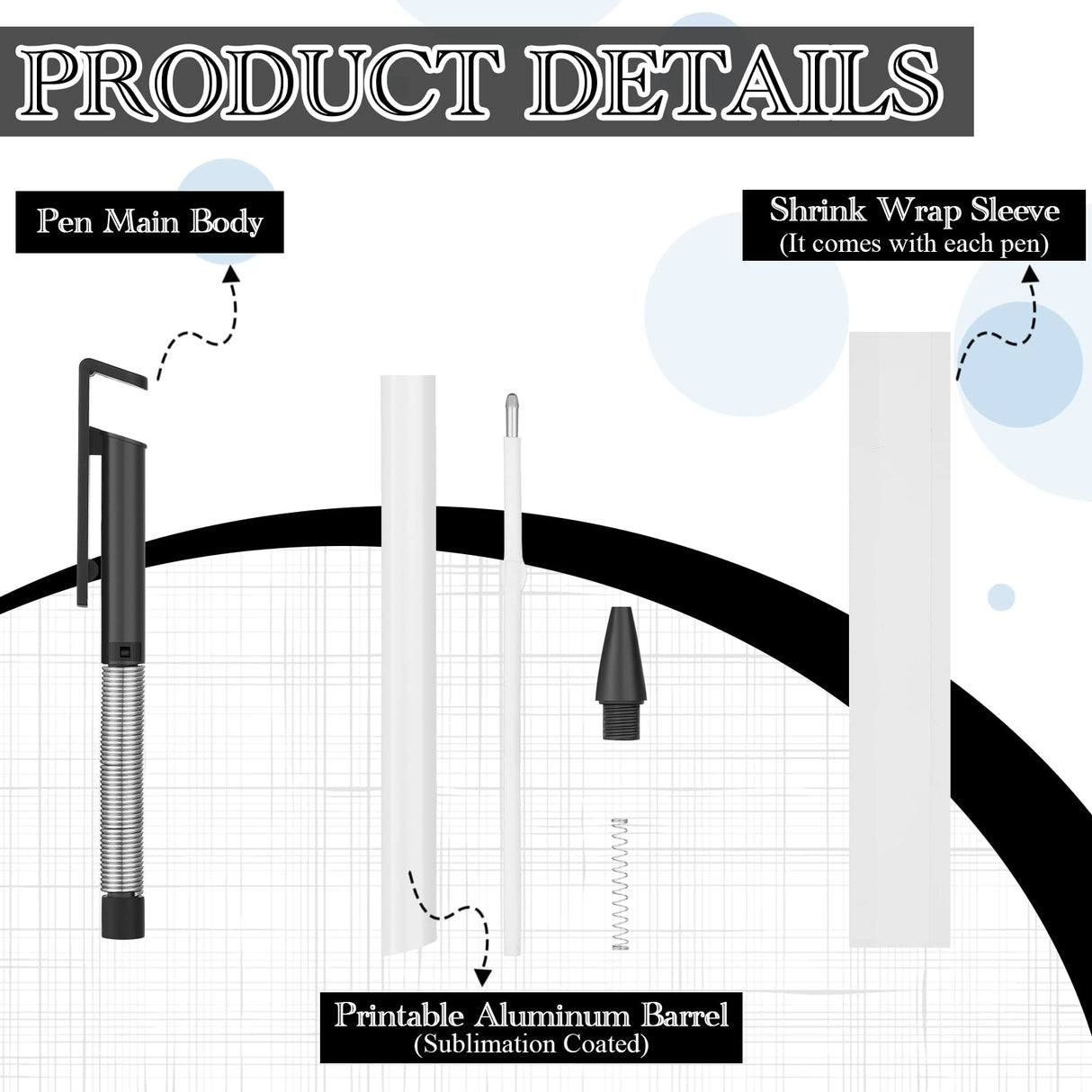 Sublimation Pens Blank Heat Transfer Pen Sublimation Ballpoint Pen with Shrink Wrap White Aluminum Customized Clip Pen School Supplies for Christmas DIY Office School Stationery Supplies (20 Set) Yexiya