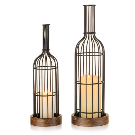 Staymoment Farmhouse Lanterns Decorative Indoor: 16" & 13" Set of 2 Wine Decor Candle Holder for Kitchen Table Centerpiece Fireplace Vintage Home Decor Staymoment